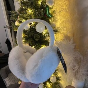 White Faux fur ear muffs